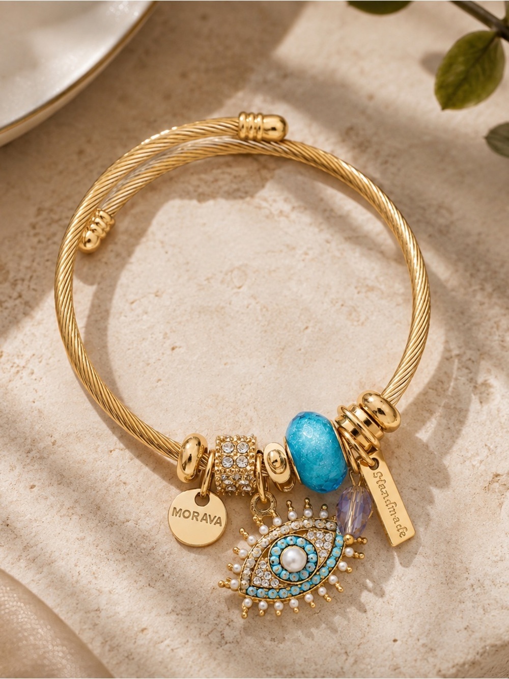 Gold Turquoise Evil Eye Charm Bracelet boho jewelry - Picture 5 of 6